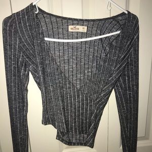 Hollister Long Sleeve Surplice Striped Crop Top